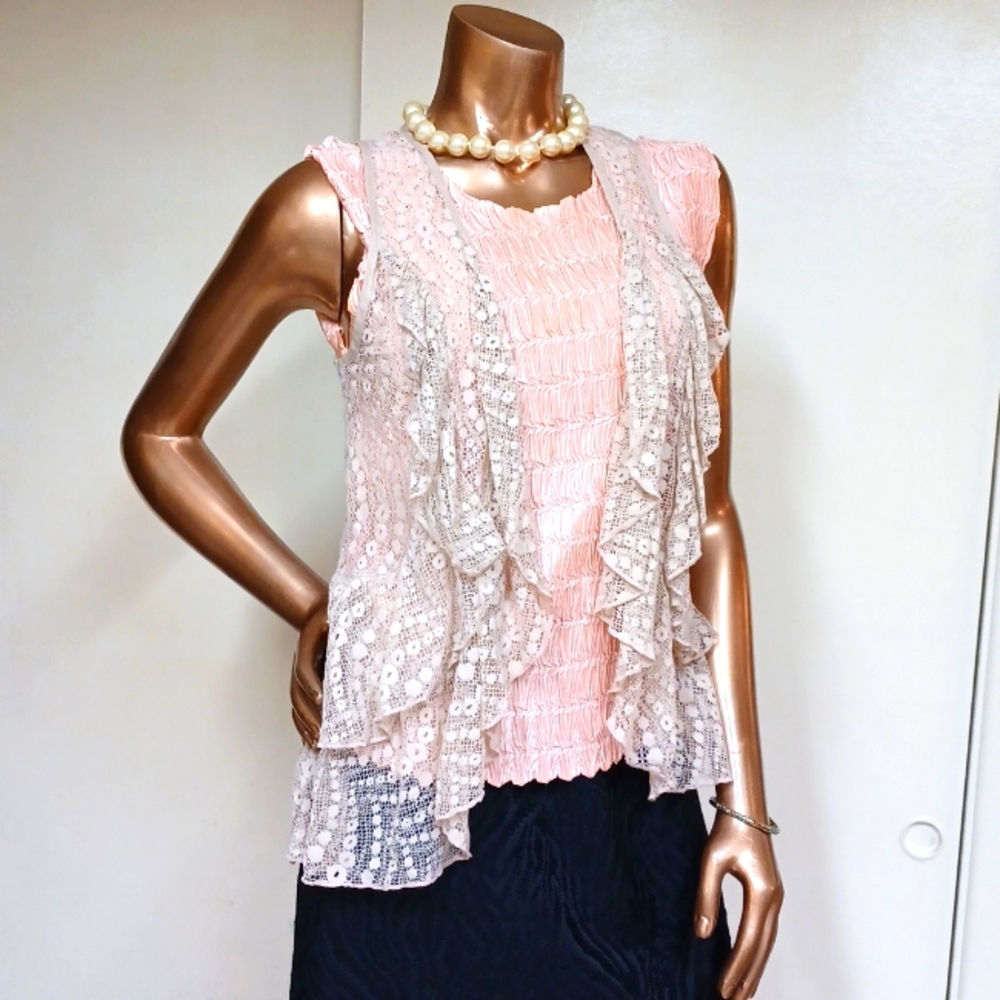 XXI Crochet Look Lace Ruffled Kimono